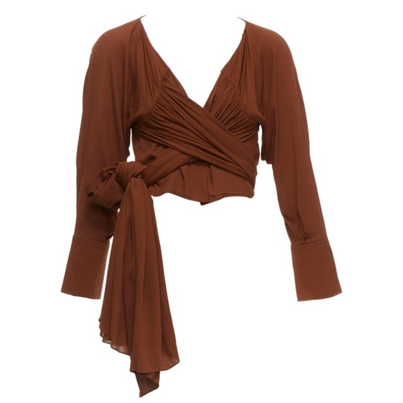 Jacquemus Tops - JACQUEMUS La Bomba Brown Silky wrap top